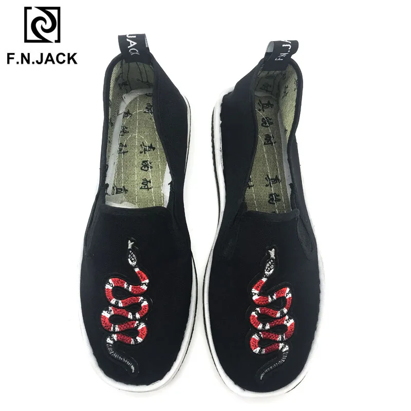 

F.N.JACK Classic Cutton Fabric Mens Shoes Casual Breathable Handmade Loafers Round Toe Slip ons Mens Flat Shoes