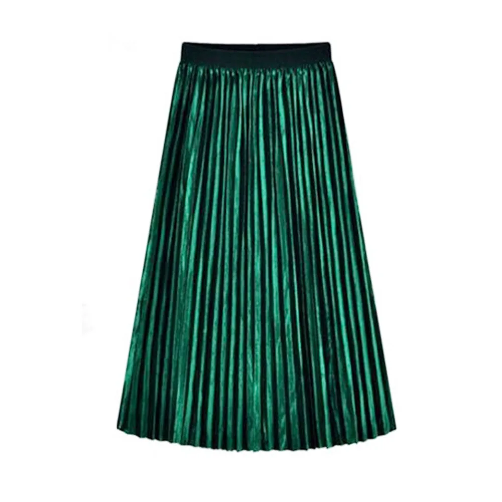 AliExpress, весна, стиль, женское платье, сплошной цвет, большая Hemline, плиссированная юбка, золото, бархат, юбка миди, JR1784