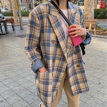 

Comelsexy 2020 Fashion Autumn New Women Blazers And Jackets Work Office Lady Suit Slim Business Hit Color Plaid Coat