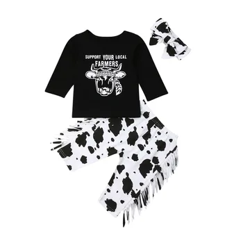 

2019 New Spring Autumn Pudcoco Newborn Infant Baby Girl Boy Clothes Sest Cow Tops Tassels Pants 3Pcs Winter Outfits Wholesale