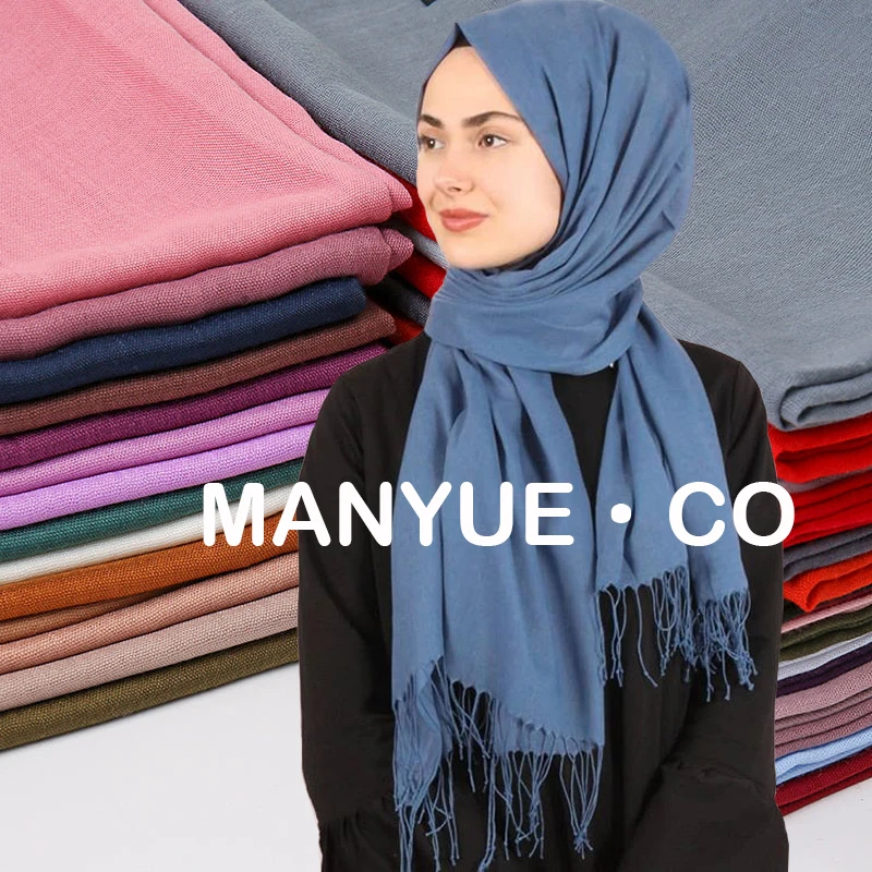 

2020 Solid Color Cashmere Scarf Women Winter Warm Shawls And Wraps Hijab Scarves Thin Headband Pashmina Long Tassels Neck Scarf