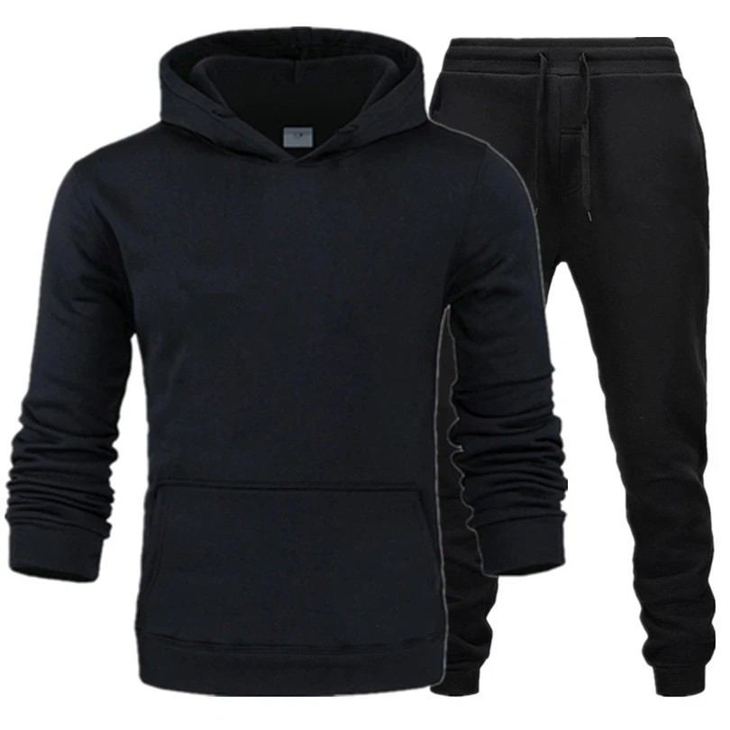 2021 new Brand Men Solid Color Casual Sets Autumn New Men's Hoodies + Pants Two-Piece Solid Tracksuit Trendy Sportswear Set Male causal tracksuits men set hooded thicken fleece hoodies sweatpant 2021 winter spring sweatshirt sportswear male letter print