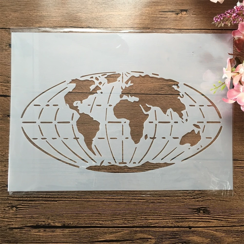 

A4 29cm Globe Earth World Map DIY Layering Stencils Wall Painting Scrapbook Coloring Embossing Album Decorative Template