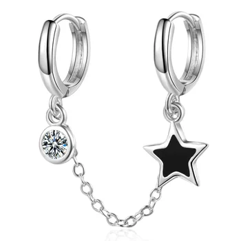 

1 pcs 925 Sterling Silver Piercing Tassel Crystal Round Star Stud Earrings for Women Wedding Femme Jewelry pendientes eh328