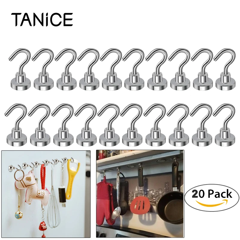 TANiCE 20Pcs D16 16mm N38 Neodymium Hold 5.5kg Strong Magnet Heavy Duty Magnetic Hook for Home Kitchen Workplace Base | Обустройство
