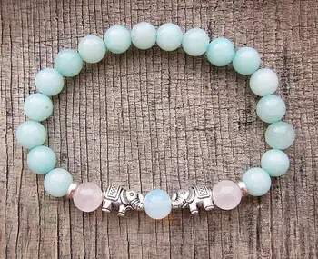 

6mm Aquamarine Pink crystal Gemstone Mala Bracelet Bead yoga Spirituality energy Healing Lucky Chakas Stretchy Wrist 7.5inches