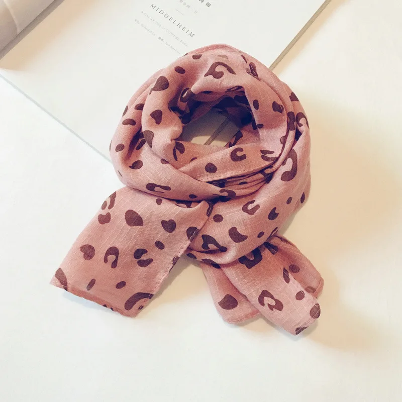 Leopard Pink Льняной тонкий шарф с разноцветными узорами для детей, девочек от 1 до 8 лет, с рисунком кактуса, теплый воротник, весна осень и зима - Цвет: Leopard Pink