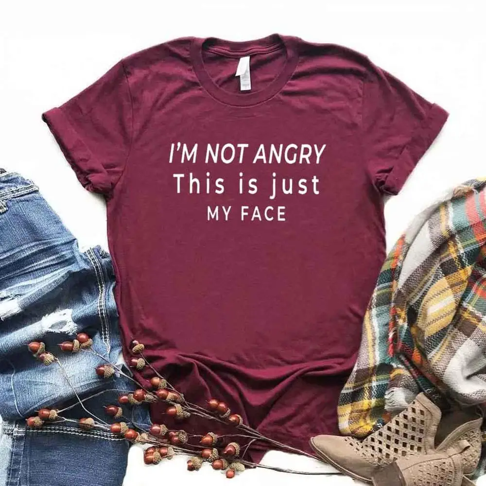 Женская футболка с надписью I'm not angry this is just my face хлопковая Повседневная