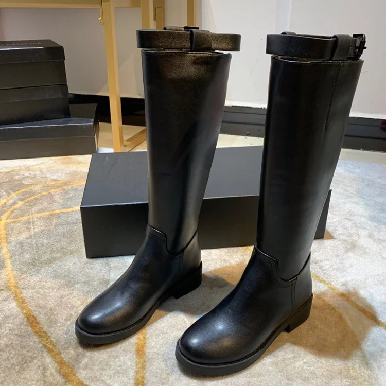 

Women British style Military Boots Round Toe Genuine Leather riding Boots Knee High Martin Boots