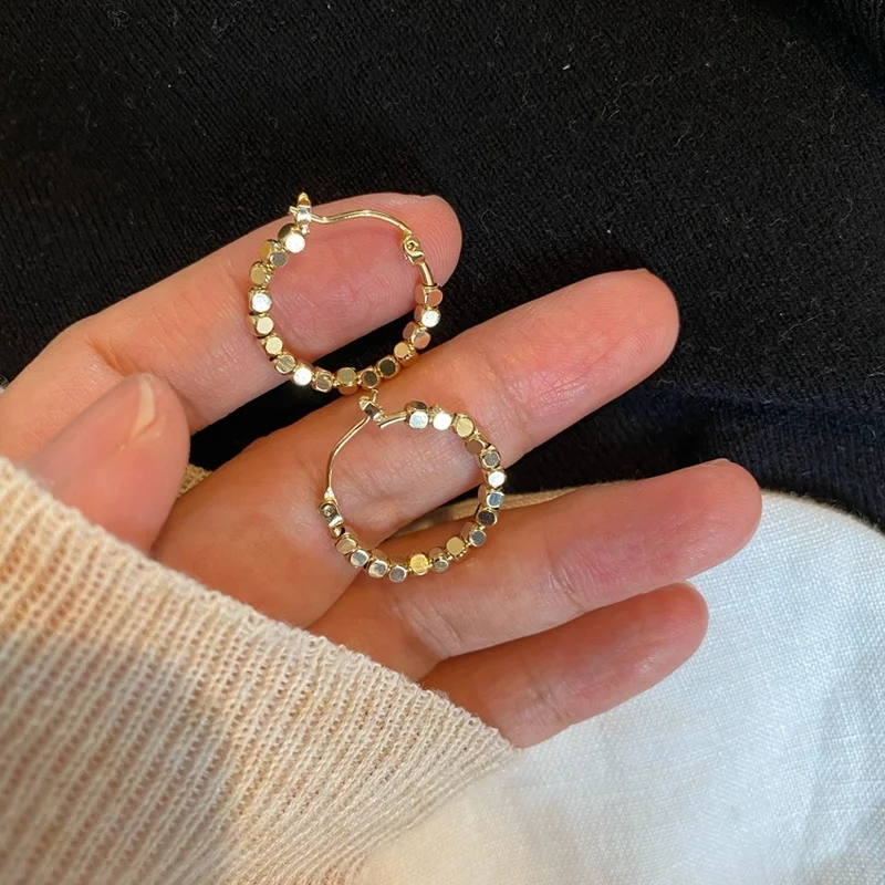 Hoop-Earrings Jewelry Metal-Ball Party Korean-Style Gold-Color Hollow-Out Vintage Women