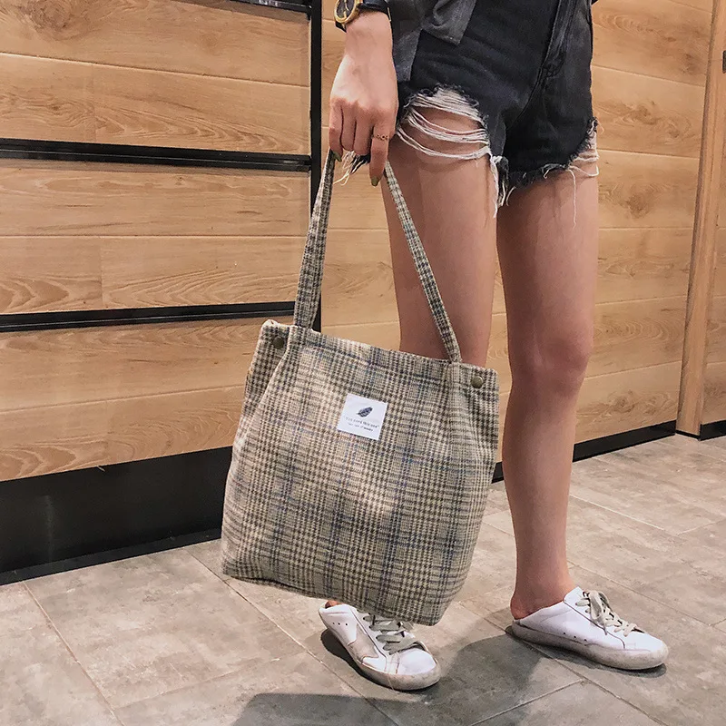 

2020 New Style Retro Canvas Large Bag Hand Plaid MORI Series Literature And Art Women's Shoulder Oblique Bag