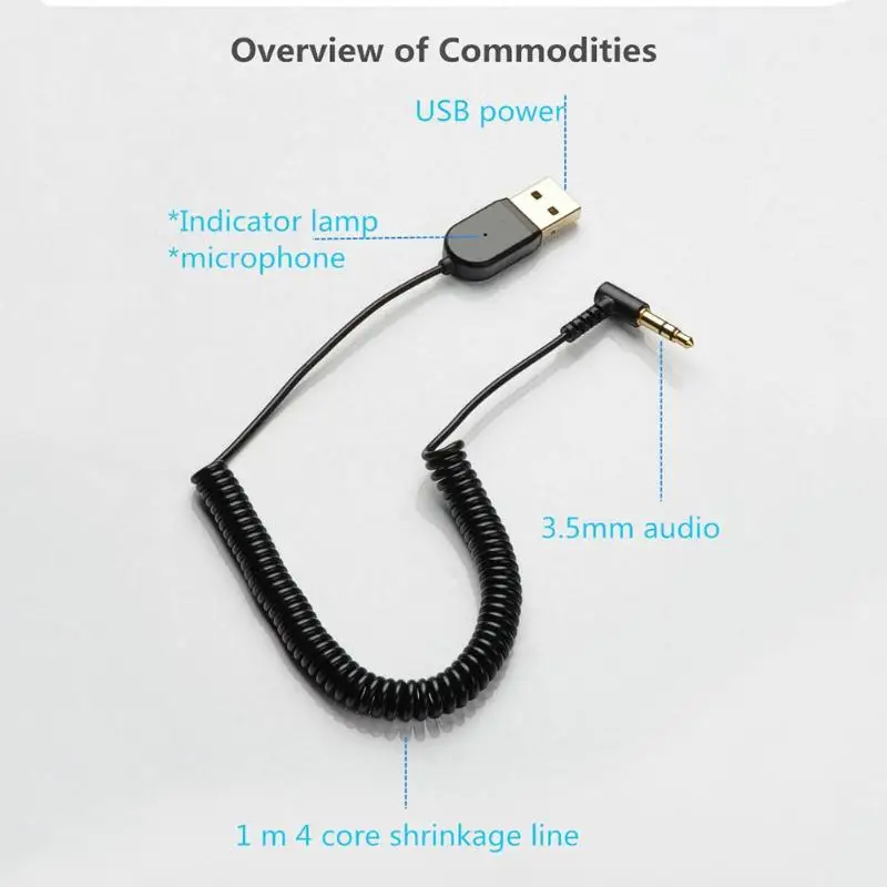 Новый портативный Handsfree USB Bluetooth 5,0 кабель программный ключ автомобильный 3,5 мм разъем Bluetooth приемник аудио линия сжатия 1,2 м навигация