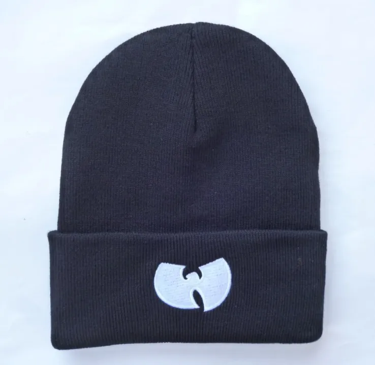 Зимняя вязанная шапка с вышивкой, Теплые Лыжные шапки в стиле хип-хоп - Цвет: black white