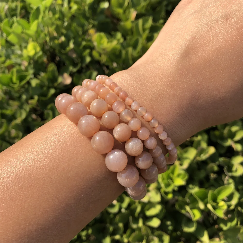 Peach Moonstone Elastic Bracelet - 8mm Beads