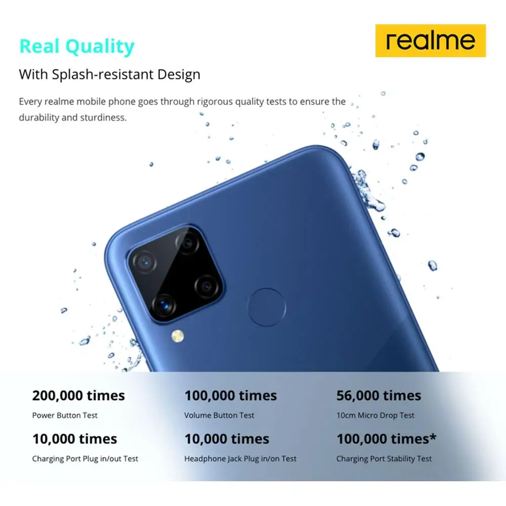 Realme C15 смартфон 4 ГБ ОЗУ 64 Гб ПЗУ 6000 мАч большой аккумулятор для мобильных