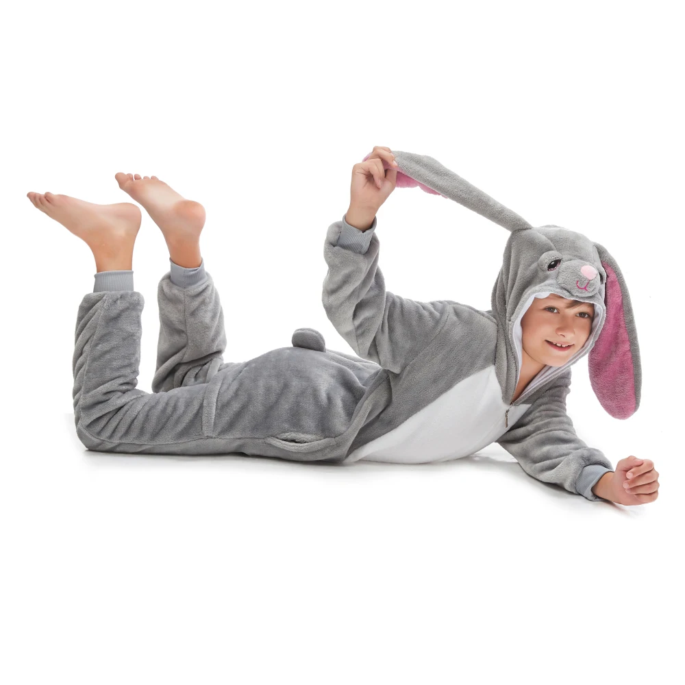 Cosplay Costumes Children Pajamas Kigurumi Pajamas Gray Long Ear Rabbit Children Kigurumi Kids Onesies Pajamas For Halloween New Year Carnival Party