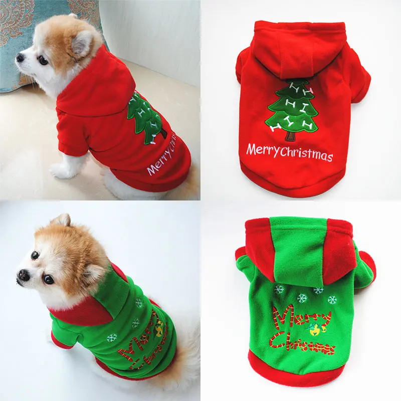 

Cute Christmas Dog Clothes Pet Xmas Costumes Winter Clothing Hooded Sweater Outfit Outdoor For Small Dogs Pet Outwear Supplies