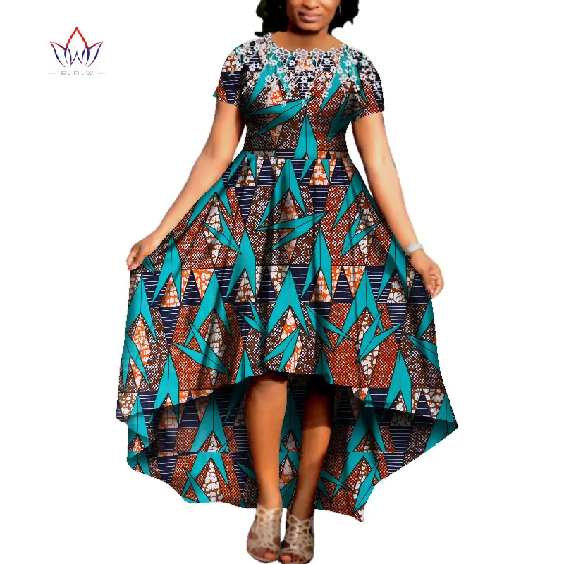 Африканское женское платье с круглым вырезом, африканская традиционная одежда, хлопок, короткий рукав, ткань, Африканский принт, платье, большой размер, натуральный WY3665