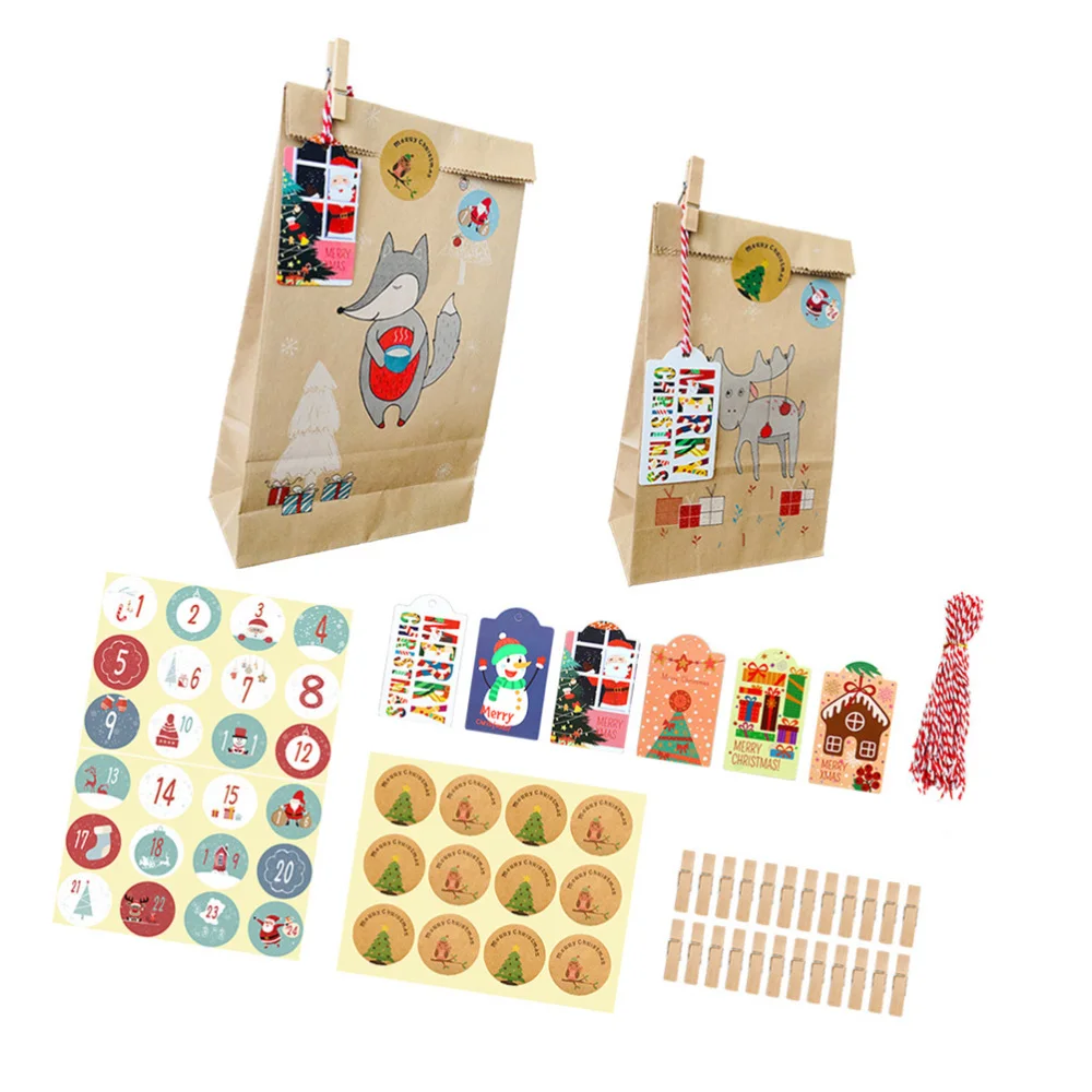 

Christmas Kraft Bags Hanging Tags Stickers Set Gift Bag Tags (Assorted Color)