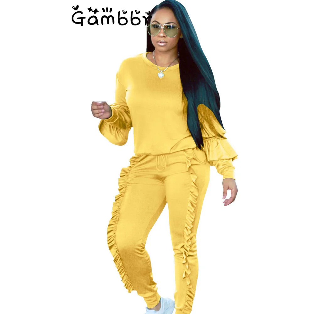 

Plus Size Women Tracksuits Hoodies 2 Piece Set 2019 Long Sleeve Autumn Winter Ruffle Elastic Waist Pant Sweatsuits Matching Sets