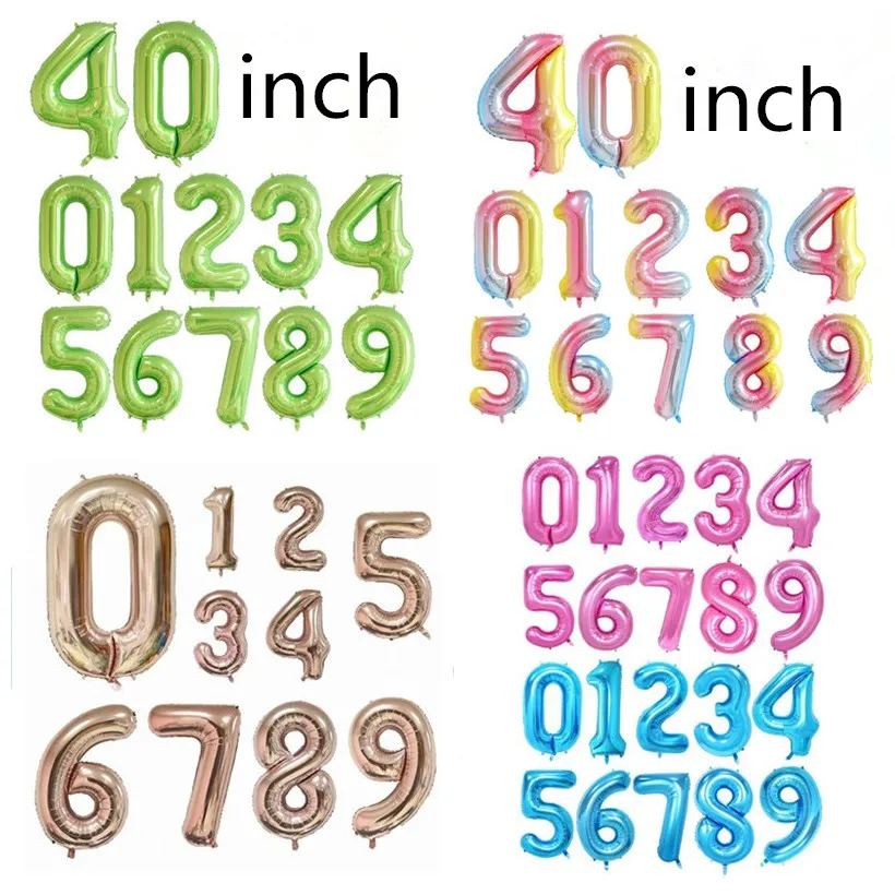 40-дюймовый светодиод шара с цифрой 1 2 3 4 5 6 7 8 9 NumberLarge Радуга Цвет цифры гелиевая