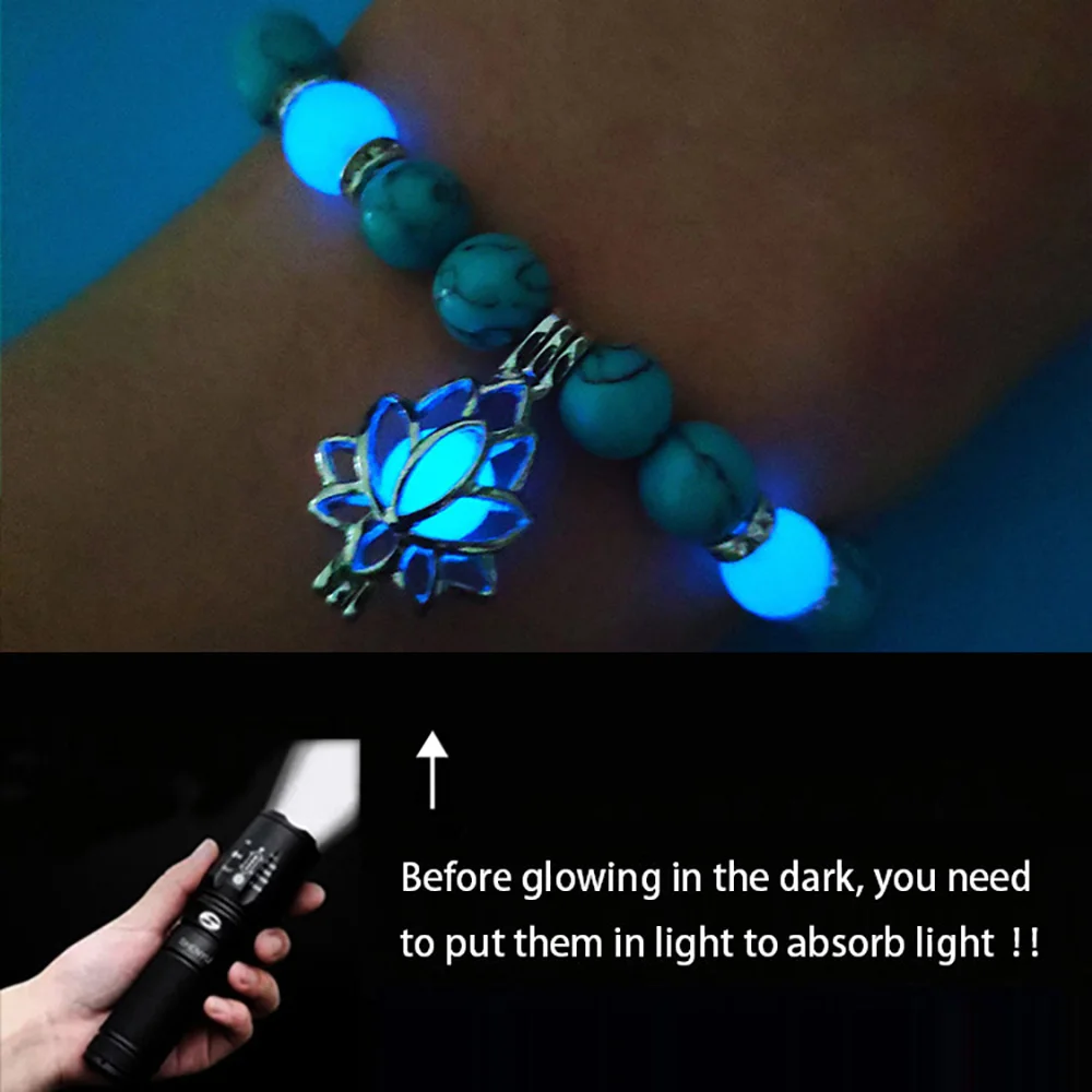 Natural Stone Bracelet Yoga Healing Luminous Glow In The Dark Bracelet Lotus Charm Beads Bracelet for Men Women Prayer Buddhism - Image 4