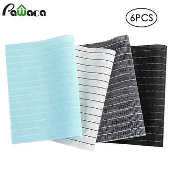 

6pcs/set Stripe Placemats Washable Heat Resistant Non-Slip Dining Table Mats Pad Woven Vinyl PVC Place Mat Coasters Home Decor