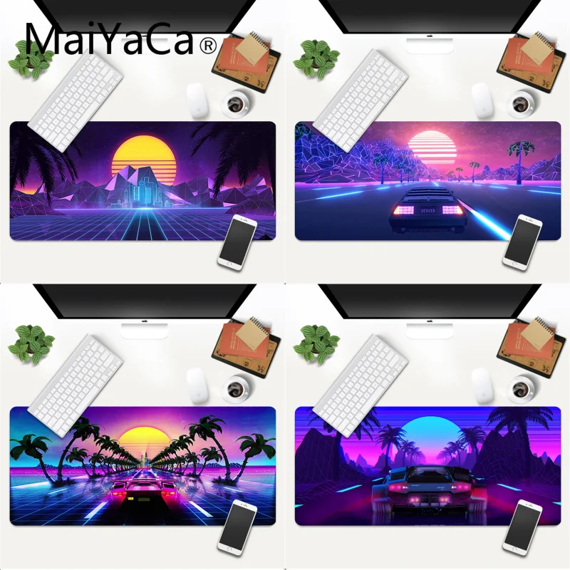 Неоновый коврик для мыши MaiYaCa с цифровым рисунком Retrowave synthwave XXL Настольный