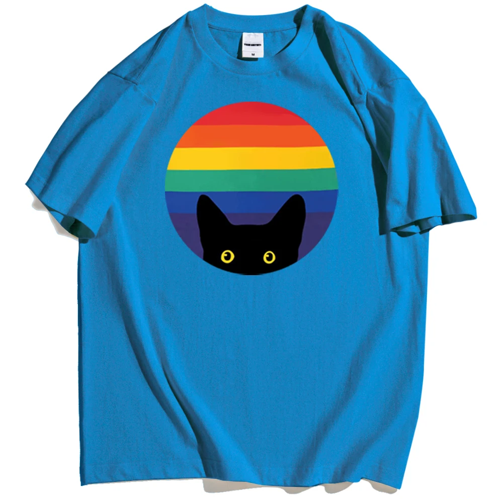 

Tee Shirt Cute Cat Cartoon Printing Comfortable New Mens T-shirt Hip Hop High Quality Male Tee Round Neck Korean Man Tshirts