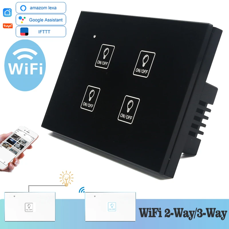 WIFI сенсорный светильник настенный выключатель черное стекло синий светодиод 118*72