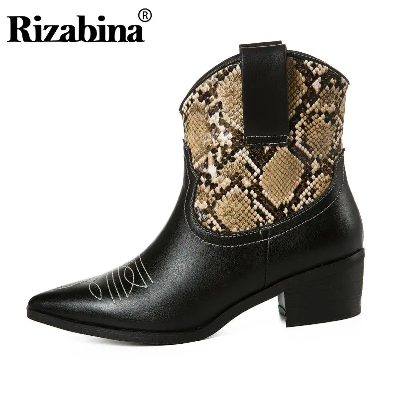 RIZABINA 2020 Brand Genuine Leather Pointed Toe Ankle Boots Fashion Winter Boot Office Lady Sexy Shoes Woman Footwear Size 33-40 | Обувь