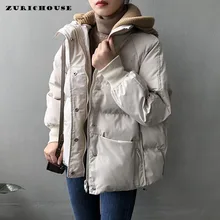 ZURICHOUSE Casual Female Cotton Padded Coat With Knitted Hood Korean Loose Fluffy Short Parka Warm Women's Winter Jacket