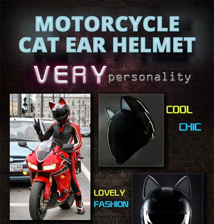 Casque d'oreille de chat personnalisé, casque de moto rose femme fille