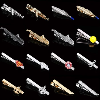 

High quality French shirt tie clip superman Saxophone helmet Wing tie pin gold silvery black mens wedding jewelry accessories