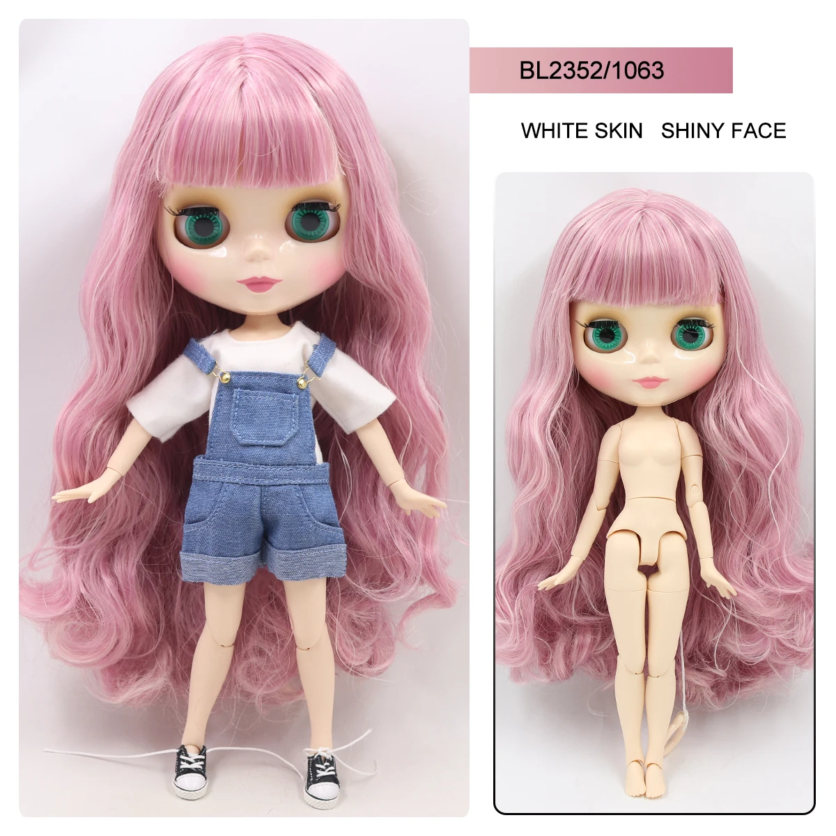 Neo Blythe Pop met roze haar, witte huid, glanzend schattig gezicht en Custom Gezamenlijk lichaam 1
