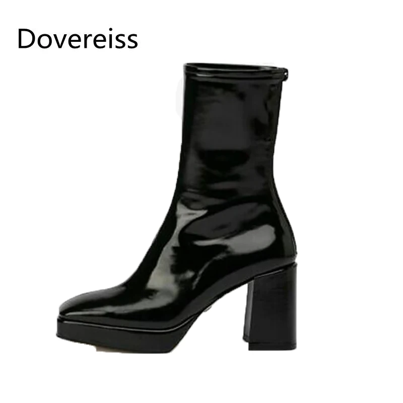 

Dovereiss Fashion Women's Shoes Winter new sexy Elegant Waterproof Zipper Square toe Block heels Short boots Concise 33-43