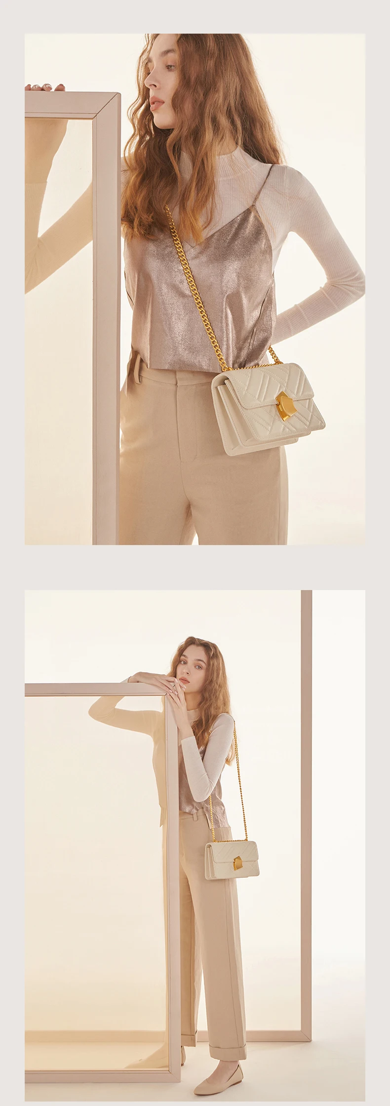 Genuine Leather Lattice Chain White Bag Single Shoulder Messenger Small Square Package Woman luxury handbags women designer