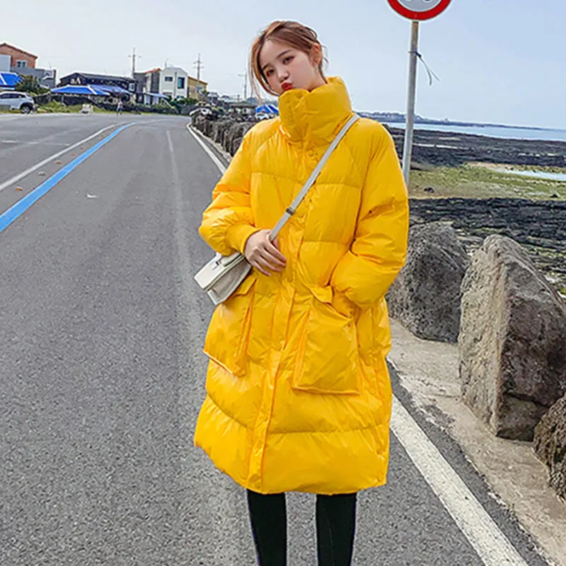 Oversized jacket women Thick Winter Warm Coat Long Down jacket Parka Glossy Thick cotton Jacket Winter Coat Women Windbreaker - Цвет: yellow