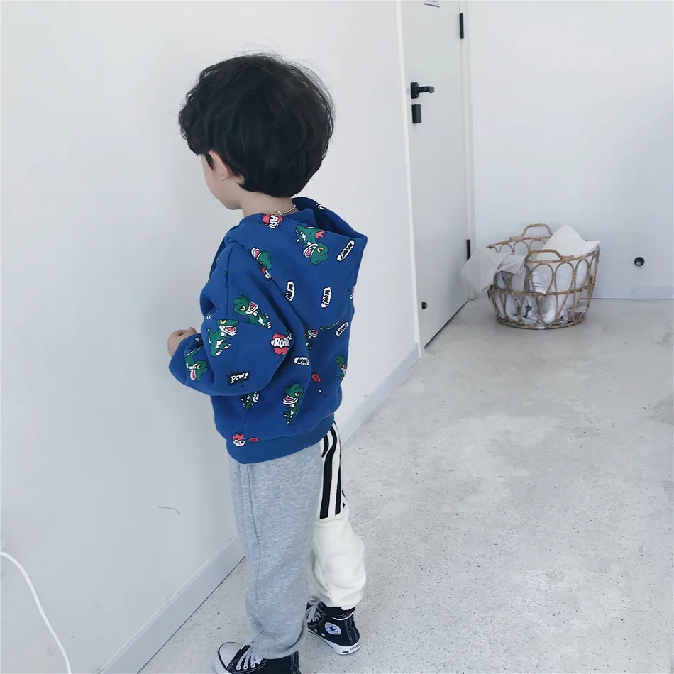 Tonytaobaby/осенне-зимняя одежда; Новая детская одежда с рисунком динозавра для мальчиков и девочек; детская толстовка с капюшоном; одежда для маленьких мальчиков