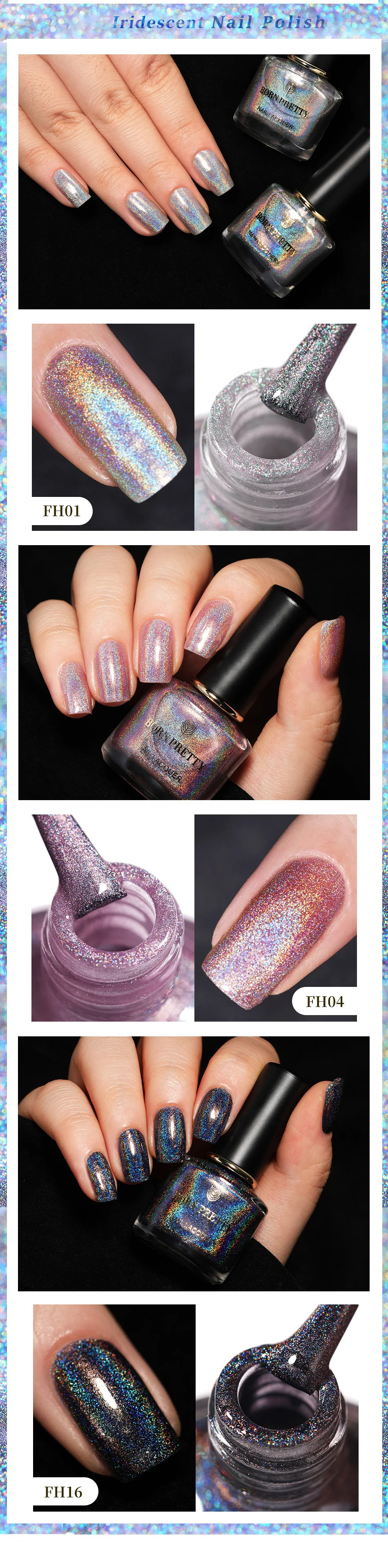 BORN PRETTY Deluxe Nail Polish Shinny Iridescent Glittering Sparkle Colorful 6ml Nail Art Varnish