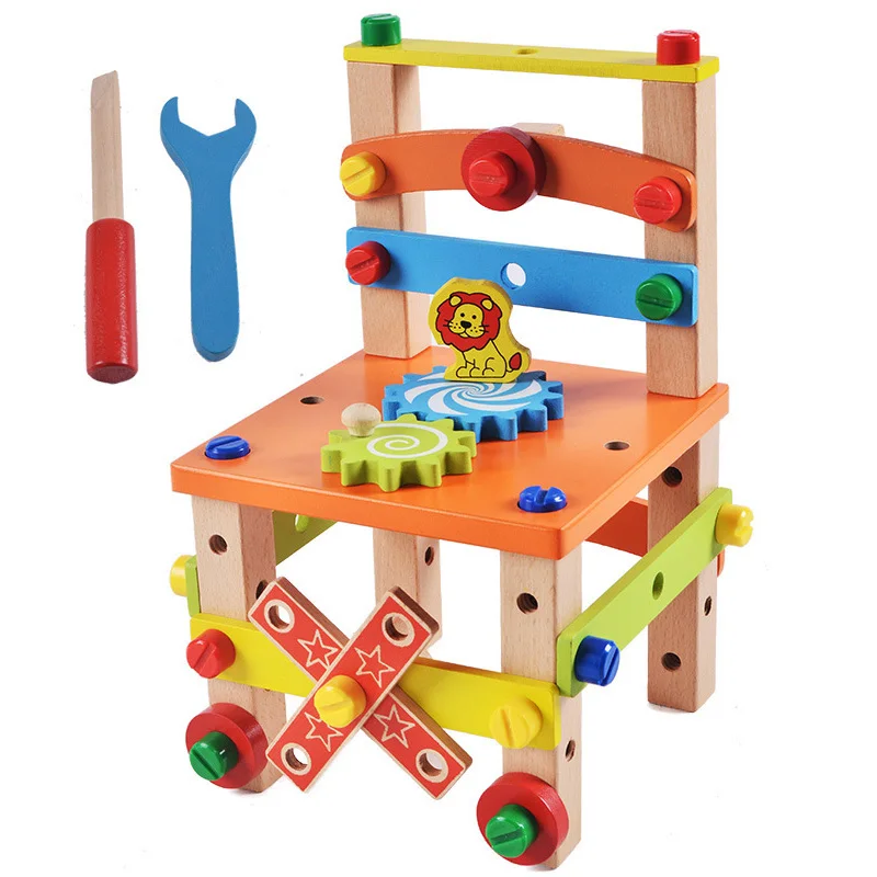 Orange wood tj251 Деревянный многофункциональный сборный стул, игрушка для ребенка, Обучающие умные игрушки, красочные Развивающие деревянные игрушки - Цвет: Orange wood tj251
