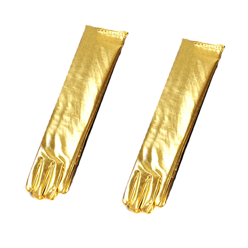 Gold Женские черные кожаные длинные перчатки Модные сценические перформационные перчатки многоцветные ПУ с длинным рукавом Налокотники и варежки женские - Цвет: Gold