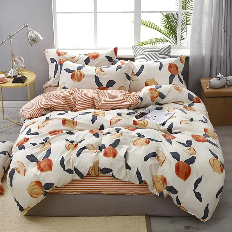 60reactive printing peach home bed set pillowcase duvet cover Bedding set flat sheet bedclothes 3/4pcs queen king full twin size