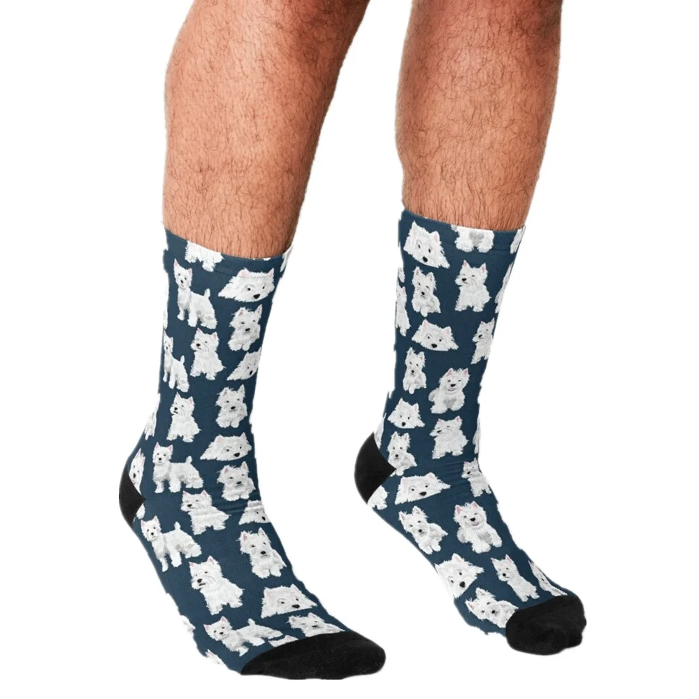 

Funny Men's socks Westie Cartoons animal Pattern Printed hip hop Men Happy Socks cute boys street style Crazy Socks for men
