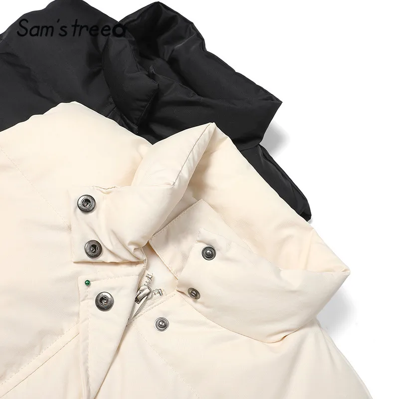 Goedkoop SAM S BOOM Zwart Solid Straight Warmness Bodywarmer Jas Vrouwen 2019 Winter Wit Pure Rits Mouwloze Oversived Vrouwelijke Outwears