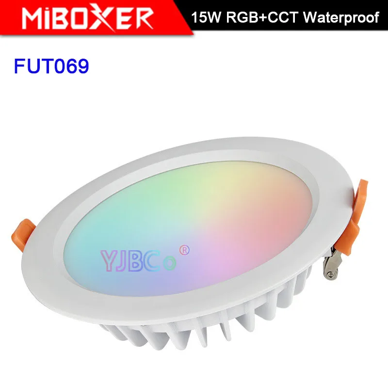

Miboxer Waterproof 15W RGB+CCT LED Downlight FUT069 Round AC 100V-240V Dimmable wireless wifi control LED Ceiling Downlight