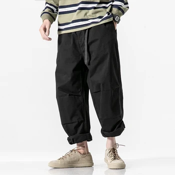 

Male Streetstyle Ankle-length Elastic Waist Belt Retro Fashion Pant Trousers Men Folds Casual Loose Harem Cargo Pants