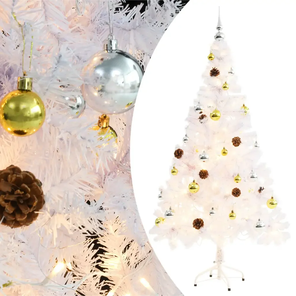 

Faux Christmas Tree Decorated with Baubles and LEDs White Artificial Christmas Tree Decorations Christmas Tree Decor