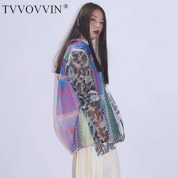 

China Women Pattern Print Perspective Blouse New V-collar Long Sleeve Loose Fit Shirt Fashion Tide Spring Autumn 2020 1S118
