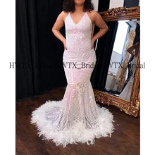 Розовое блестящее платье для выпускного вечера с перьями, черное блестящее сексуальное длинное вечернее платье с открытой спиной и пайетками в африканском стиле 2K20 на заказ